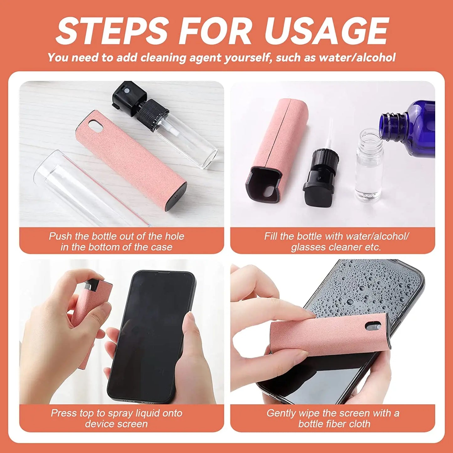 2 In 1 Phone Screen Cleaner Spray Portable Screen Cleaner Microfiber Cloth Set